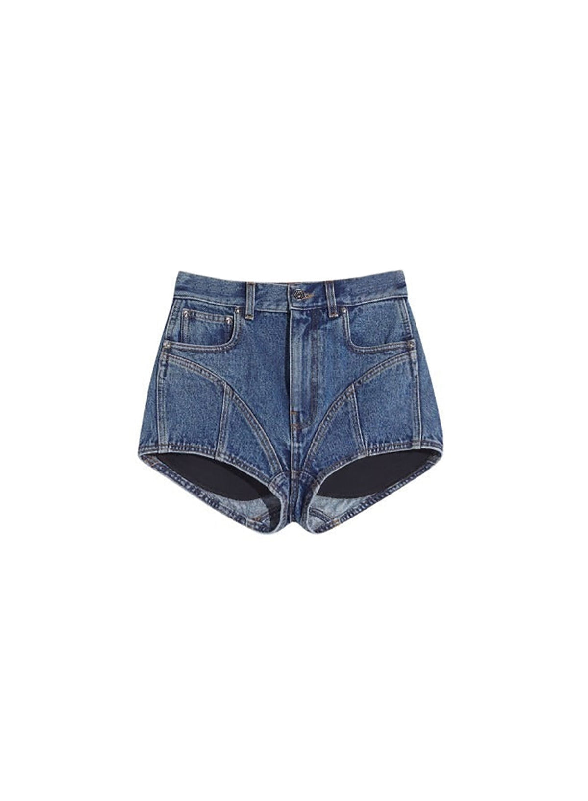DARK TOKYO BLUE / BLACK // blue bi-material denim shorts