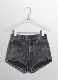BLUE BI-MATERIAL DENIM SHORTS