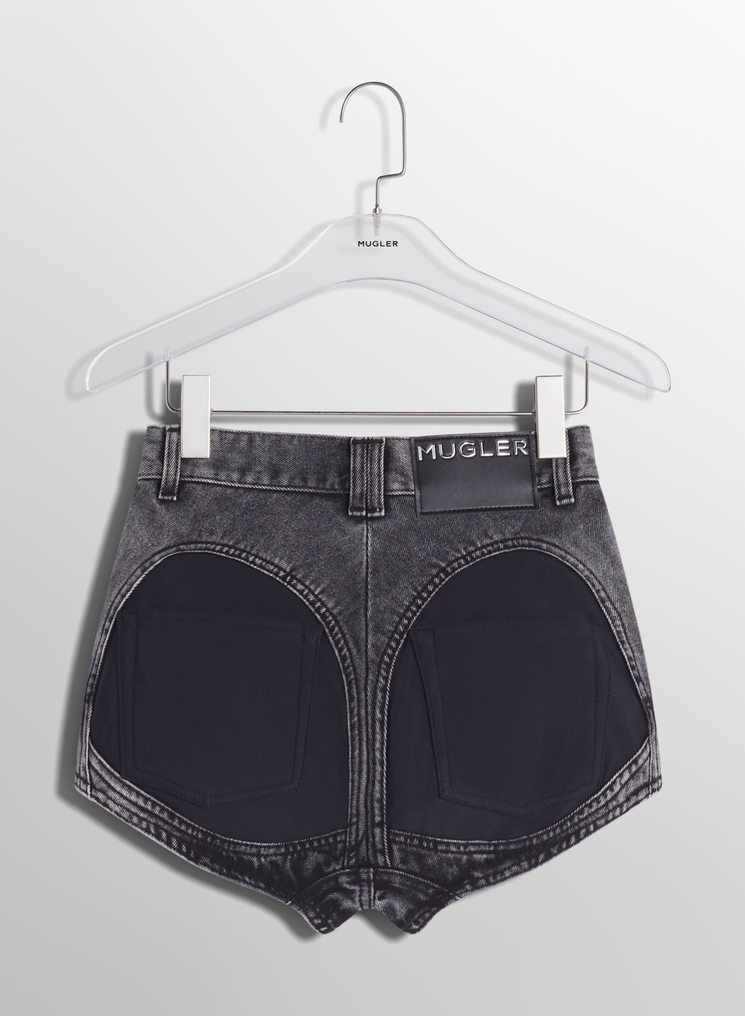 BLUE BI-MATERIAL DENIM SHORTS