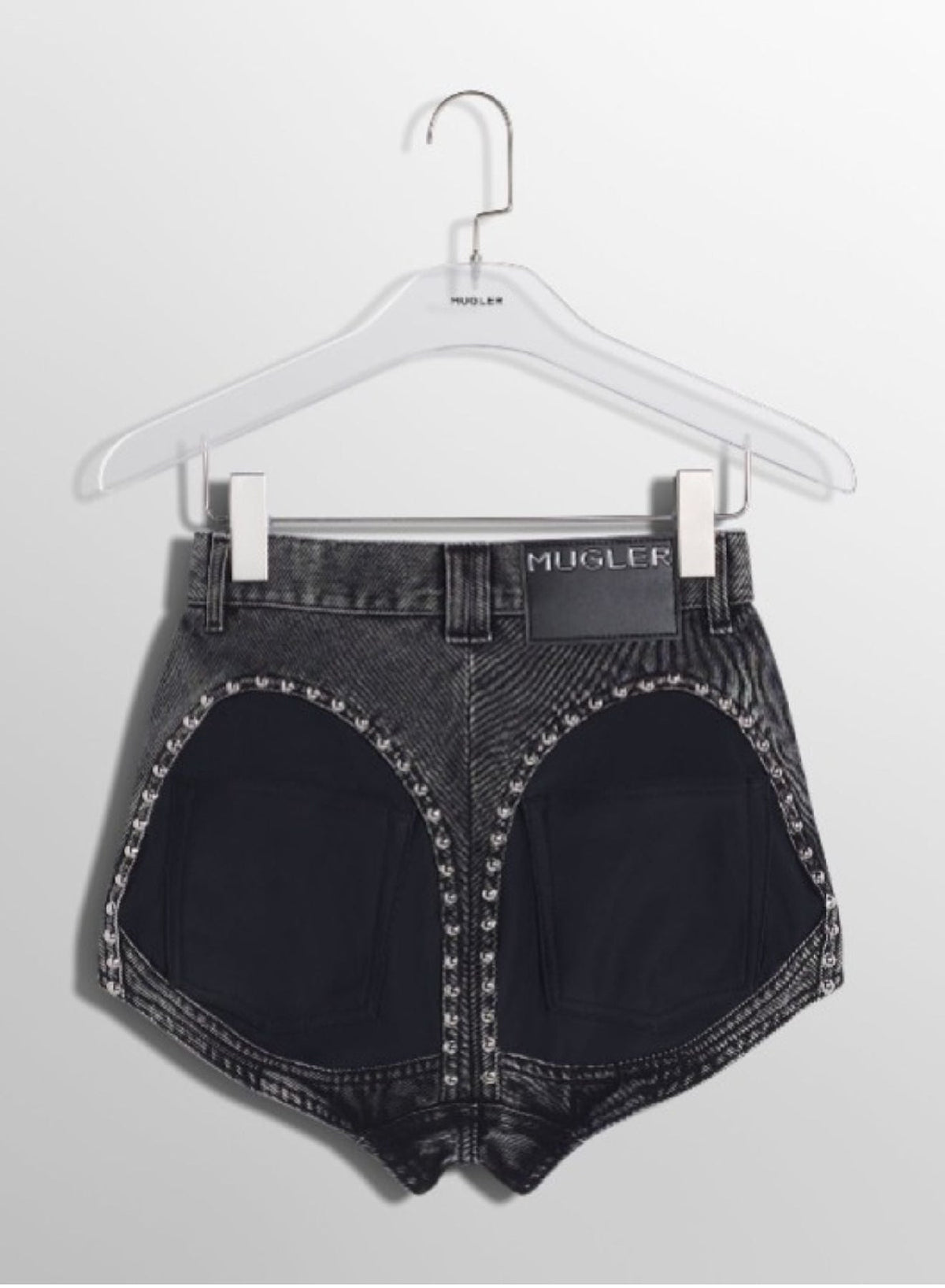 WASHED BLACK // washed black denim studded shorts