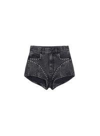 WASHED BLACK // washed black denim studded shorts