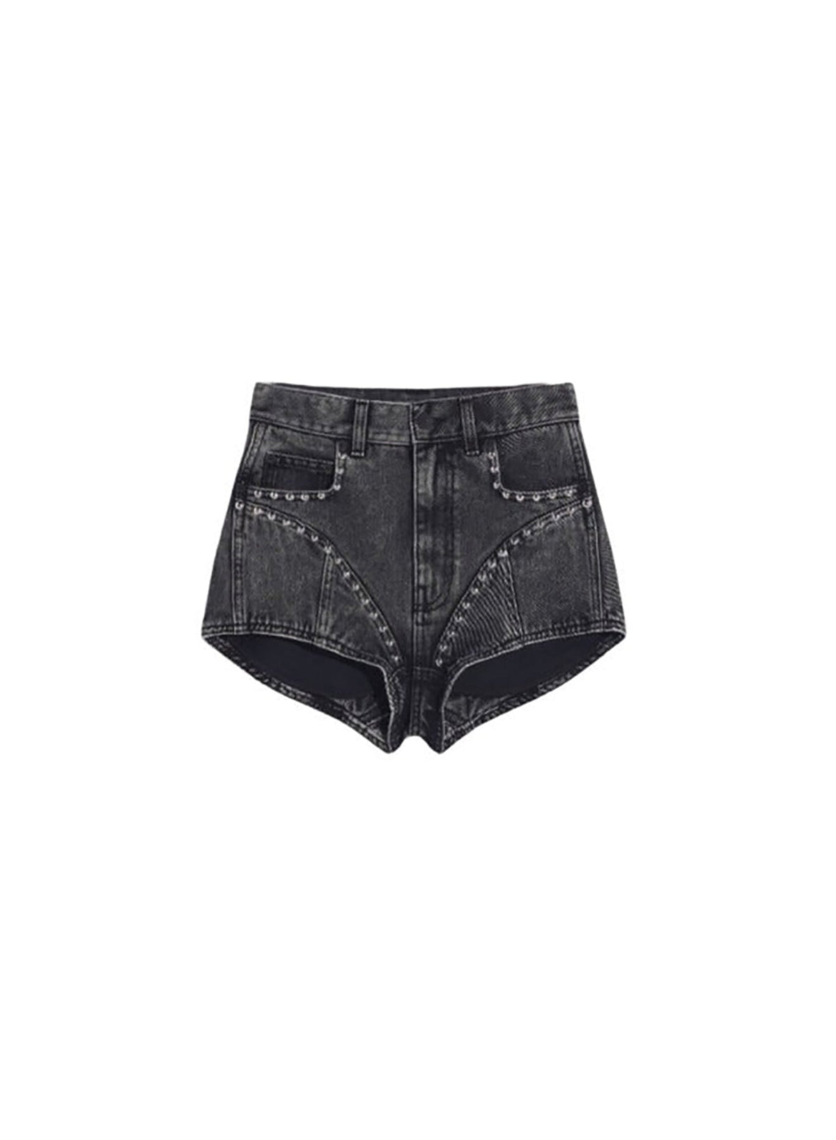 WASHED BLACK // washed black denim studded shorts