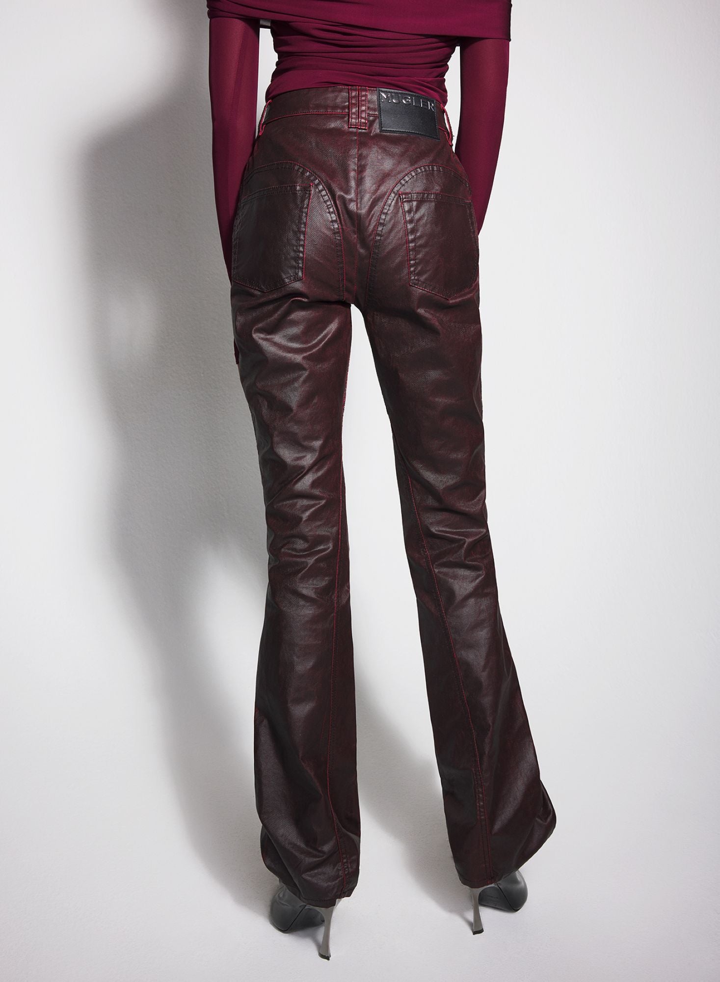 VAMPIRE RED WAXED DENIM PANTS
