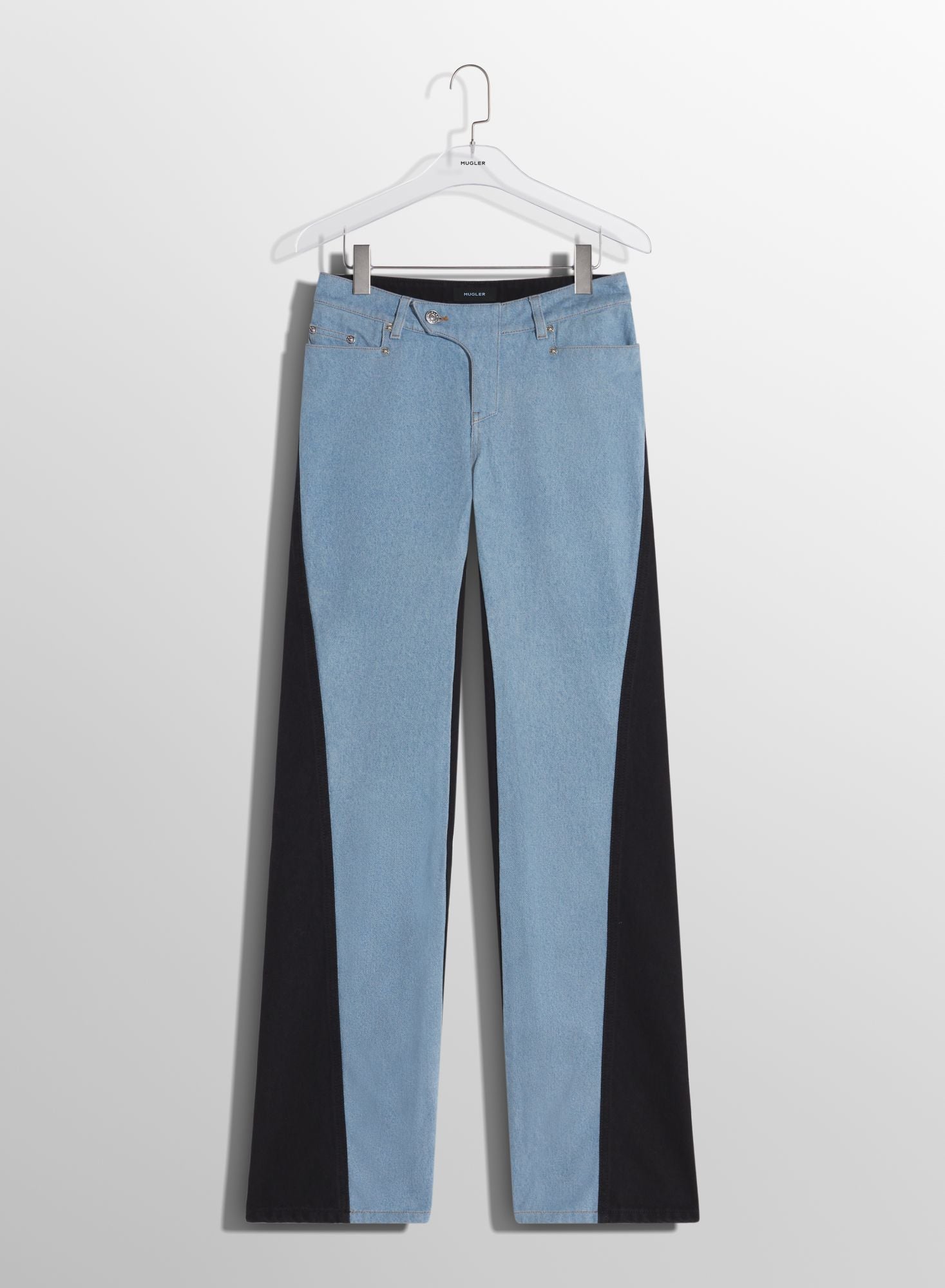 BLUE BI-COLOR STRAIGHT LEG JEANS