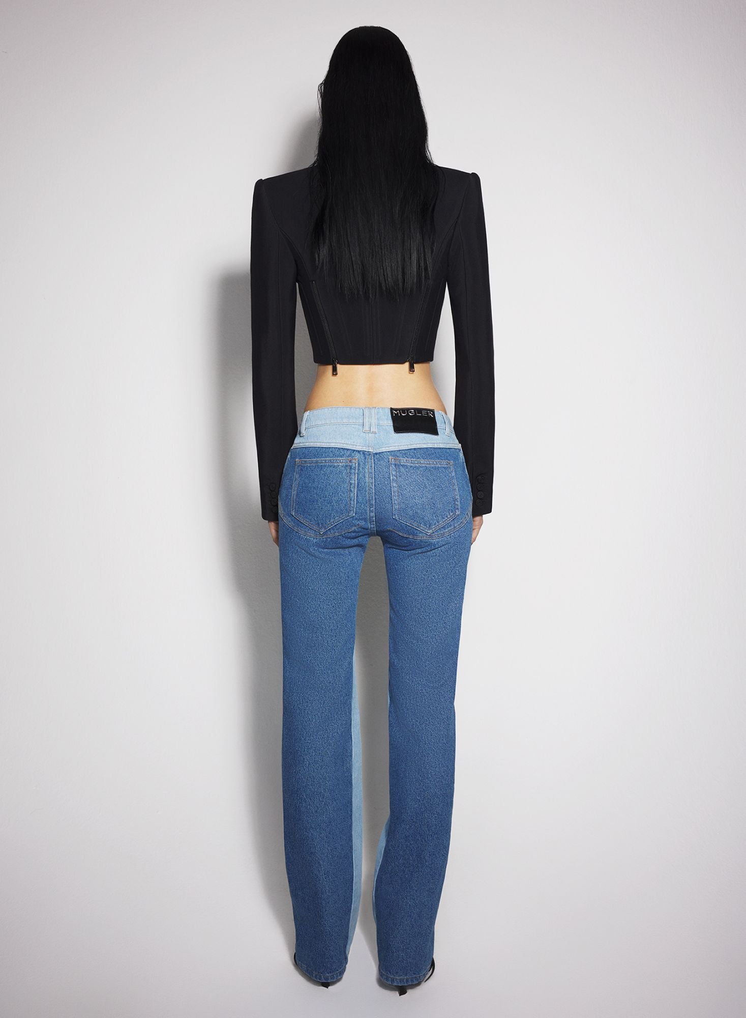 BLUE BI-COLOR STRAIGHT LEG JEANS