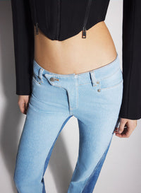BLUE BI-COLOR STRAIGHT LEG JEANS