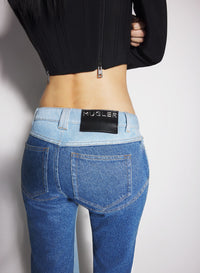 BLUE BI-COLOR STRAIGHT LEG JEANS
