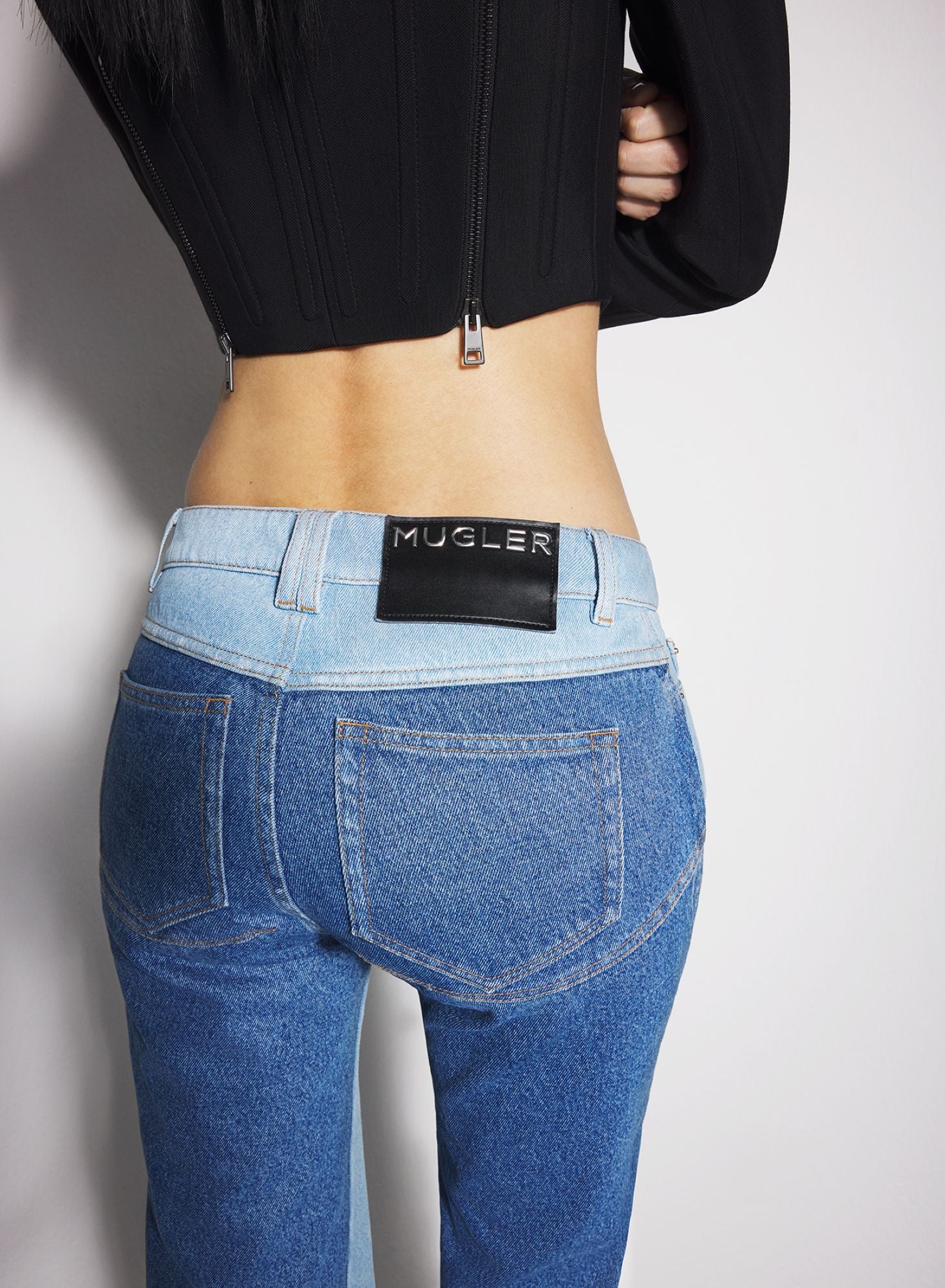 BLUE BI-COLOR STRAIGHT LEG JEANS