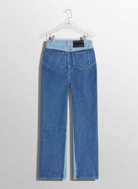 BLUE BI-COLOR STRAIGHT LEG JEANS