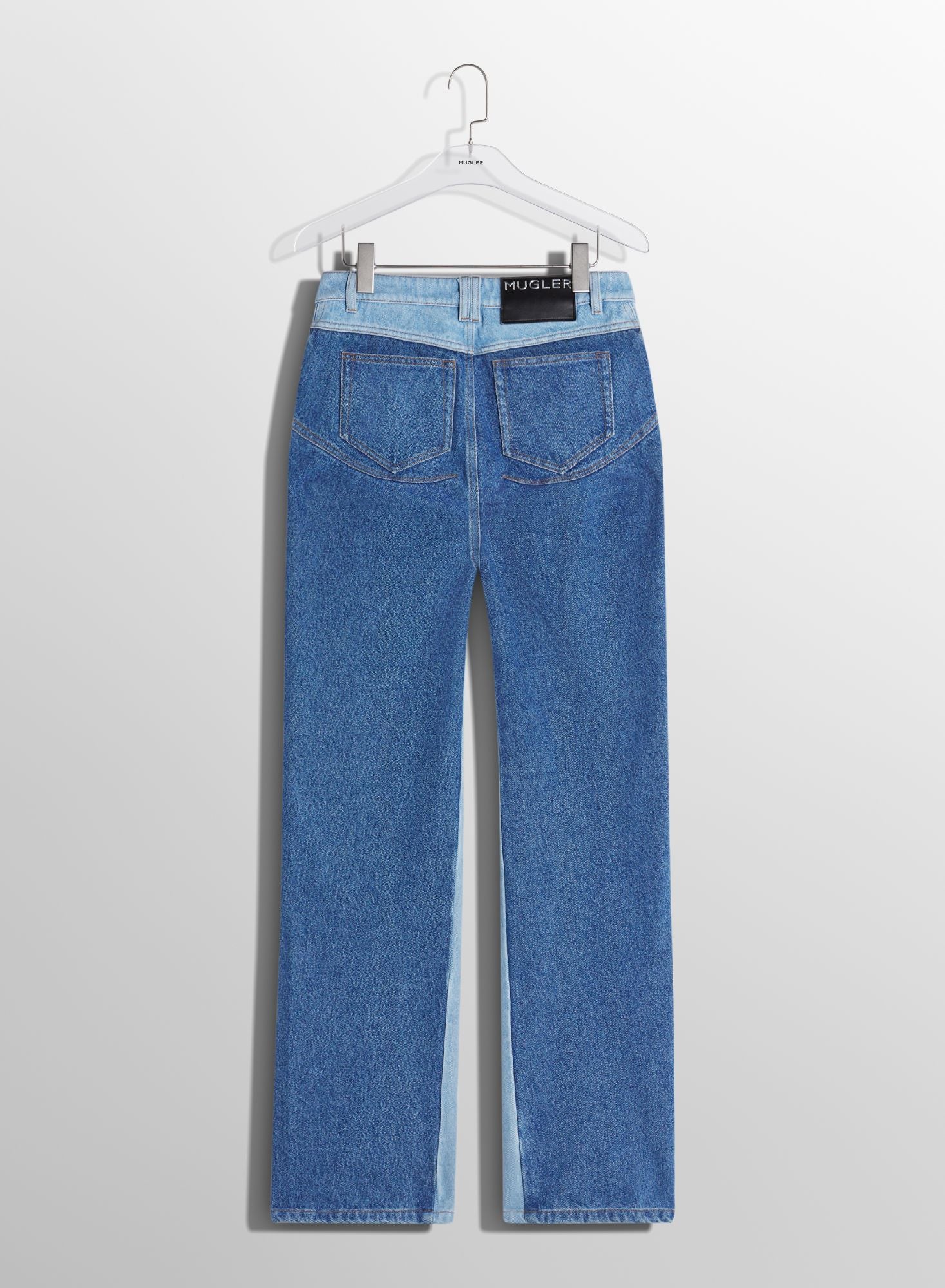 BLUE BI-COLOR STRAIGHT LEG JEANS