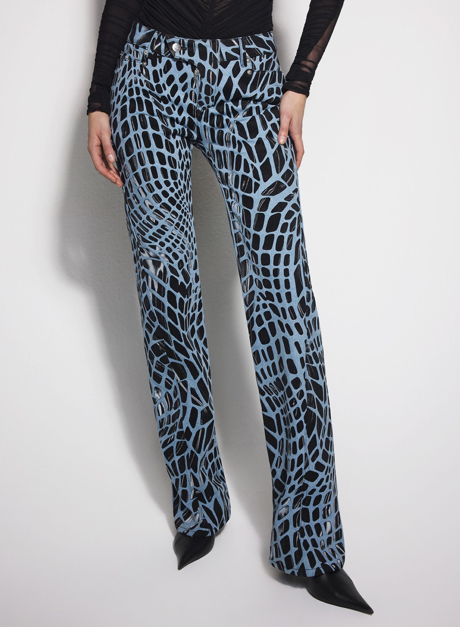 BLACK VELVET PRINT STRAIGHT LEG JEANS