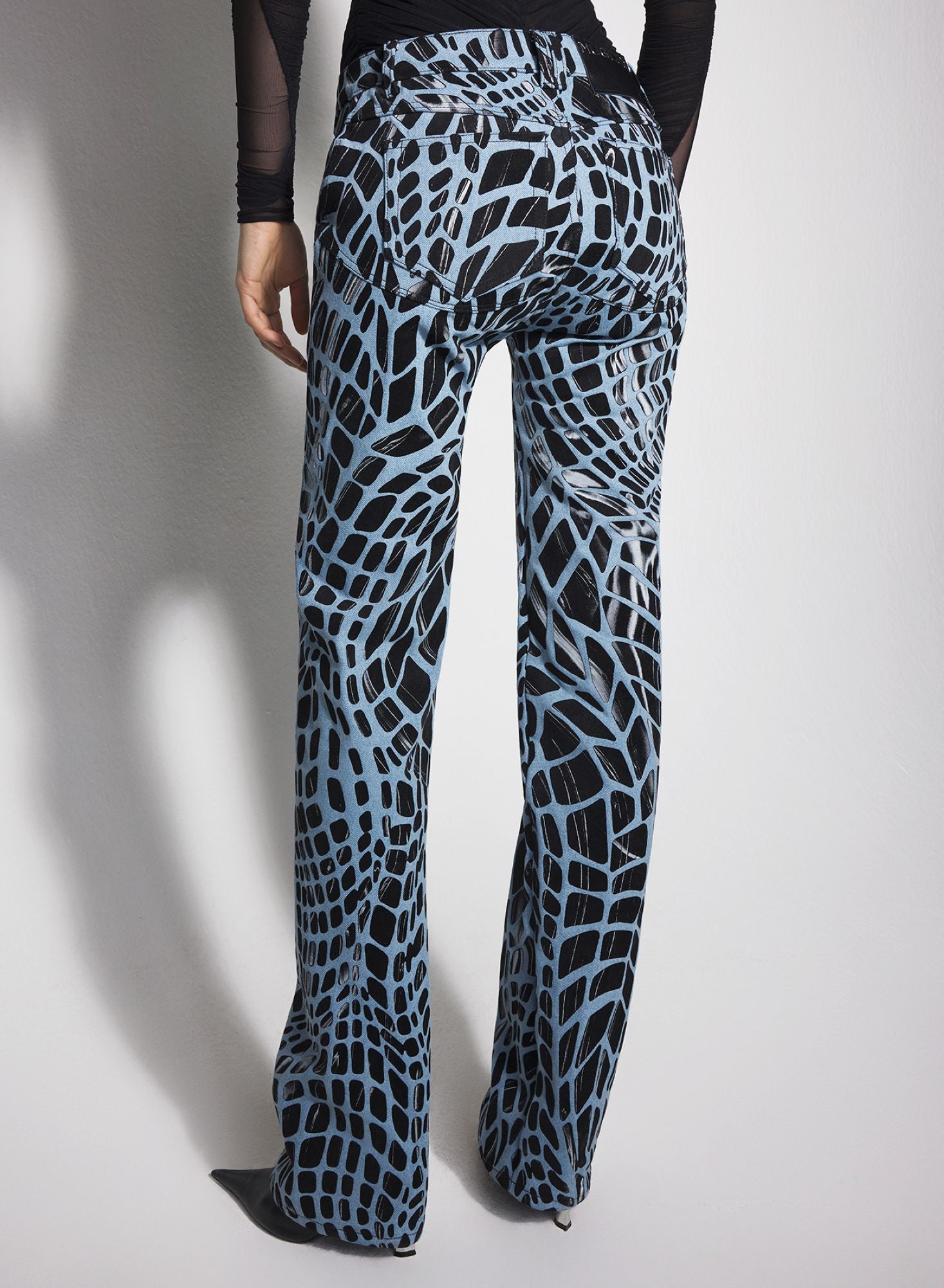 BLACK VELVET PRINT STRAIGHT LEG JEANS