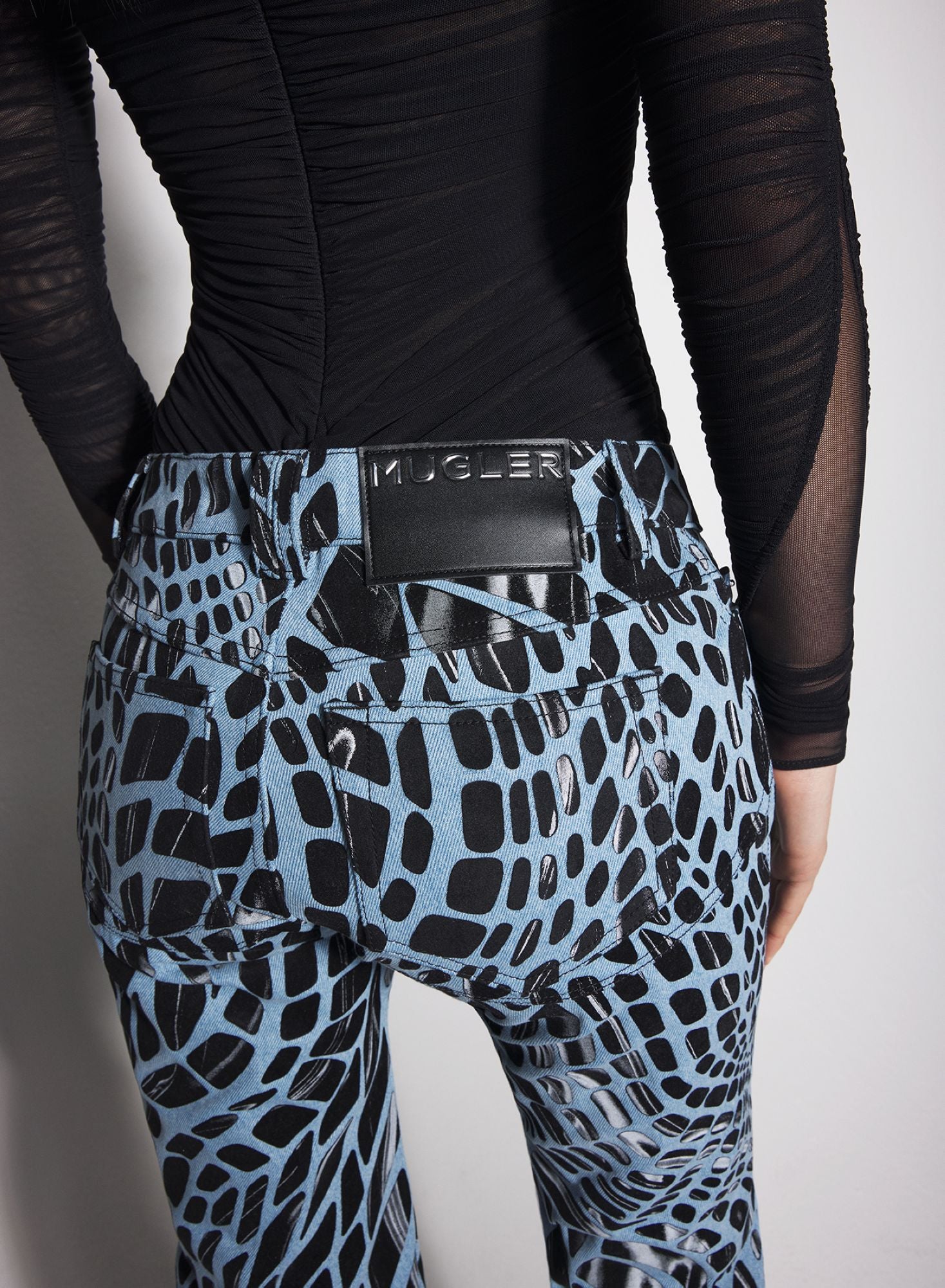 BLACK VELVET PRINT STRAIGHT LEG JEANS