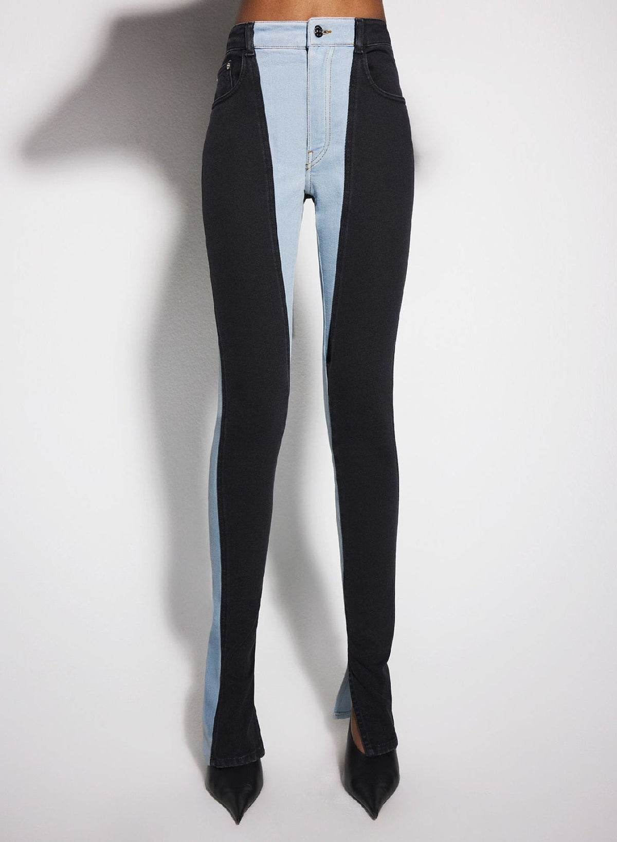 TOKYO BLUE / BLACK // blue bi-color skinny jeans