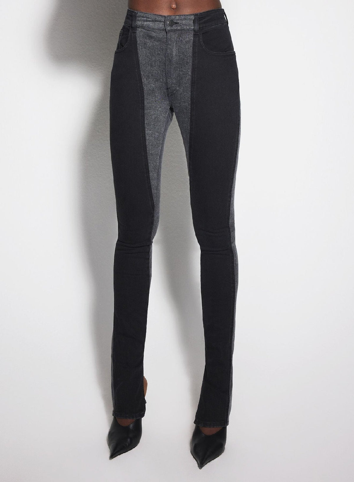WASHED BLACK / BLACK // black bi-color skinny jeans