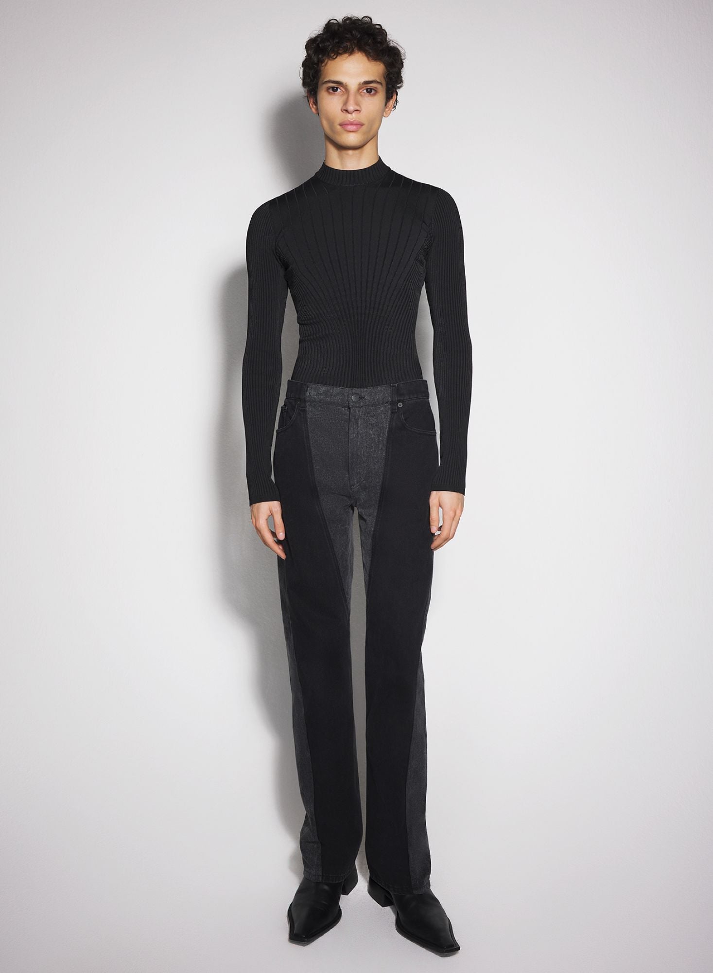 BLUE BI-COLOR STRAIGHT LEG JEANS
