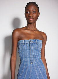 BLUE SPIRAL DENIM BUSTIER DRESS