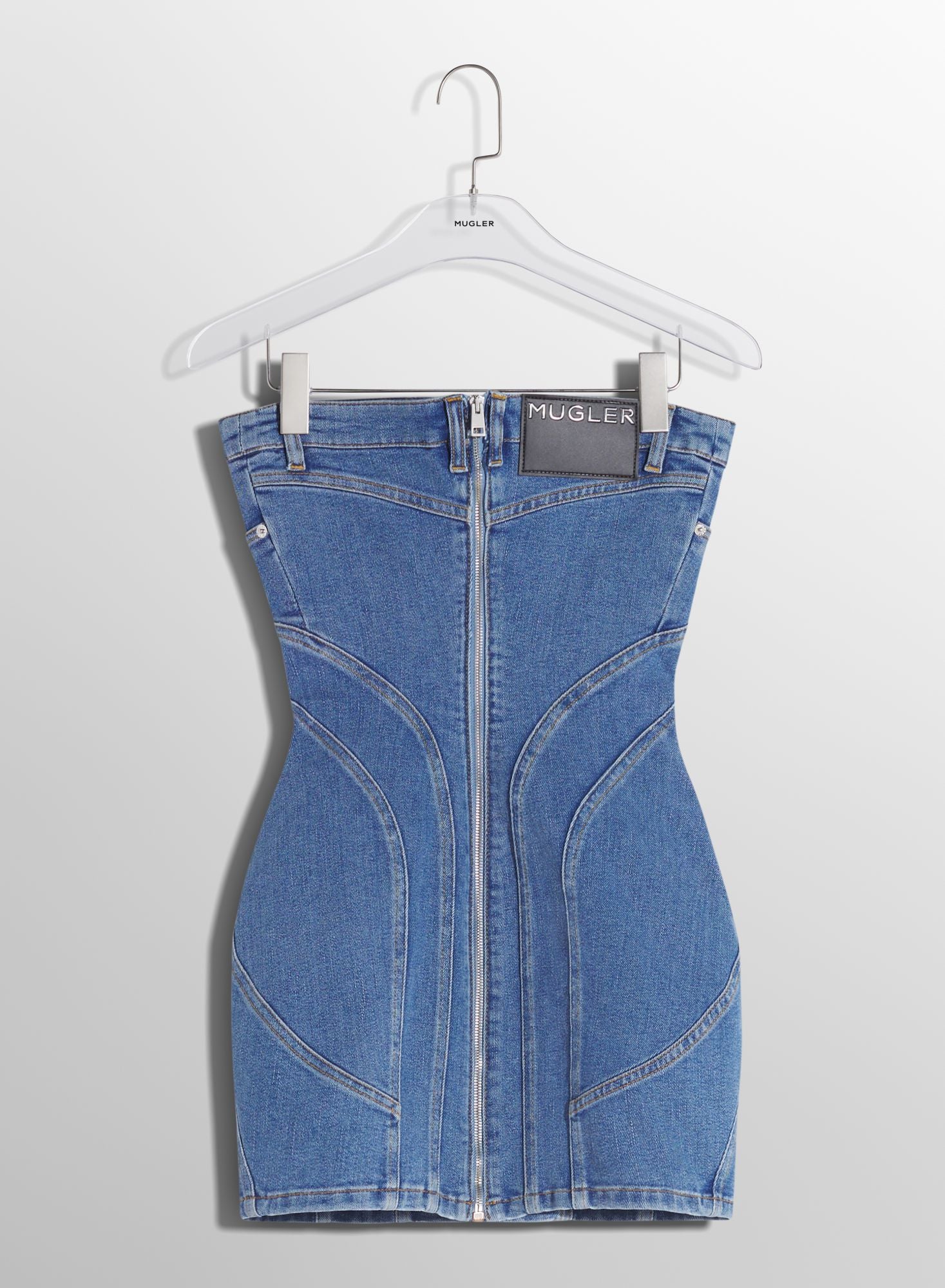 BLUE SPIRAL DENIM BUSTIER DRESS