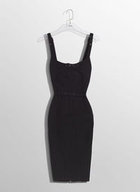 BLACK BUCKLED DENIM DRESS
