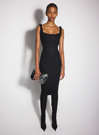 BLACK BUCKLED DENIM DRESS