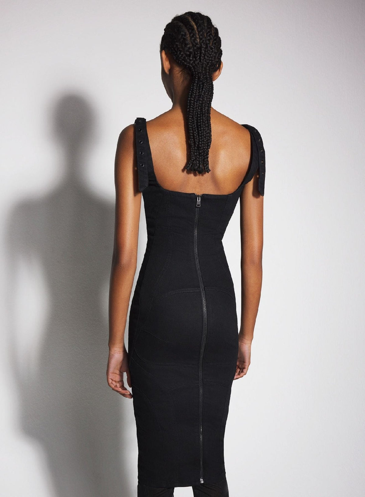BLACK/BLACK // black buckled denim dress