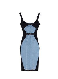 TOKYO BLUE / BLACK // bi-color buckled denim dress
