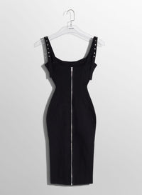 BLACK BUCKLED DENIM DRESS