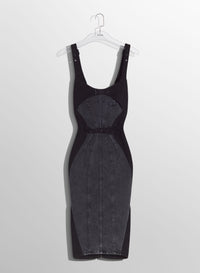 BLACK BUCKLED DENIM DRESS