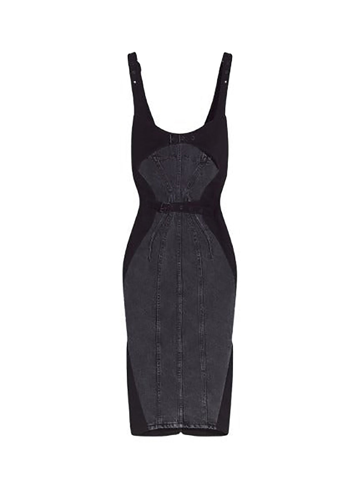 WASHED BLACK / BLACK // washed black buckled denim dress