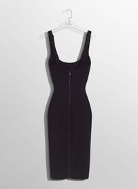 BLACK BUCKLED DENIM DRESS