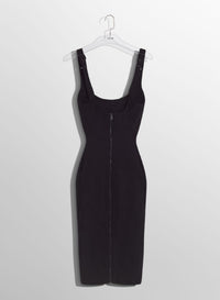 WASHED BLACK / BLACK // washed black buckled denim dress