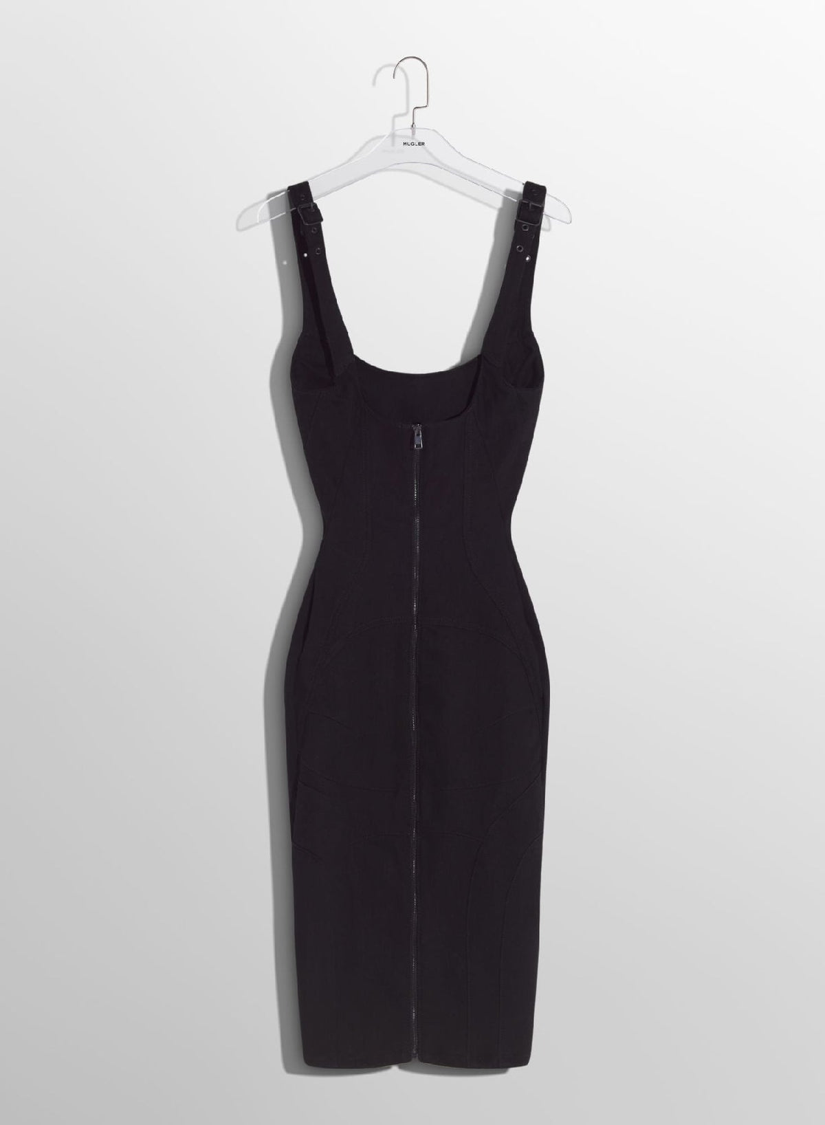 WASHED BLACK / BLACK // washed black buckled denim dress