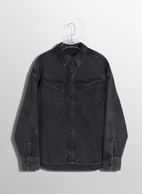 WASHED BLACK DENIM STUDDED SHIRT