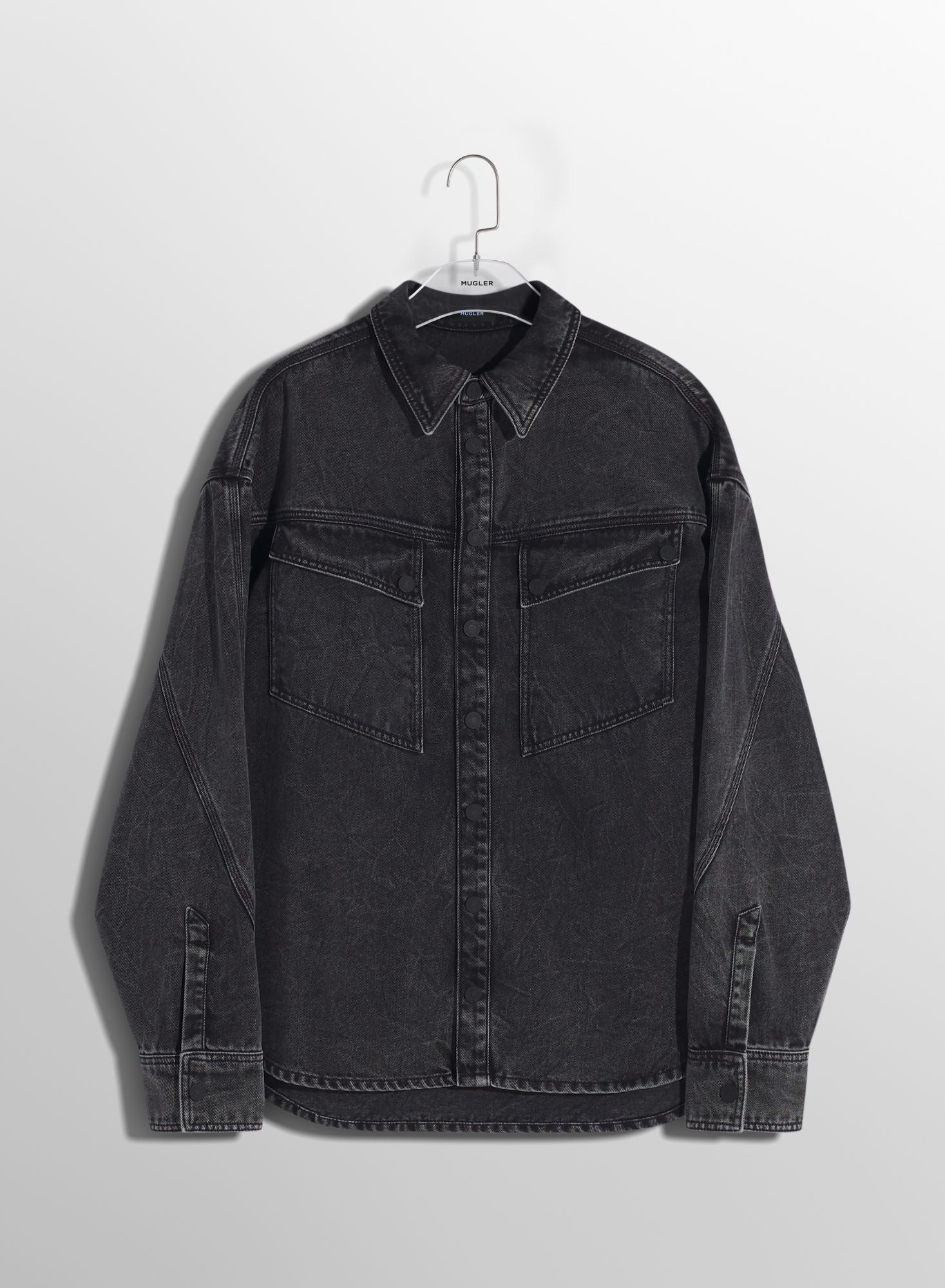 WASHED BLACK DENIM STUDDED SHIRT