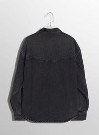 WASHED BLACK DENIM STUDDED SHIRT