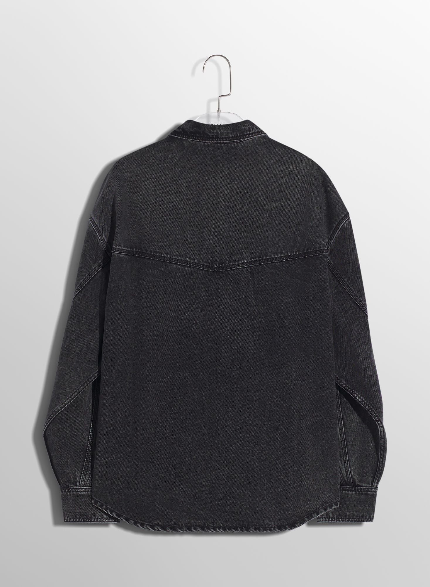 WASHED BLACK DENIM STUDDED SHIRT