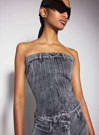 BLUE SPIRAL DENIM BUSTIER