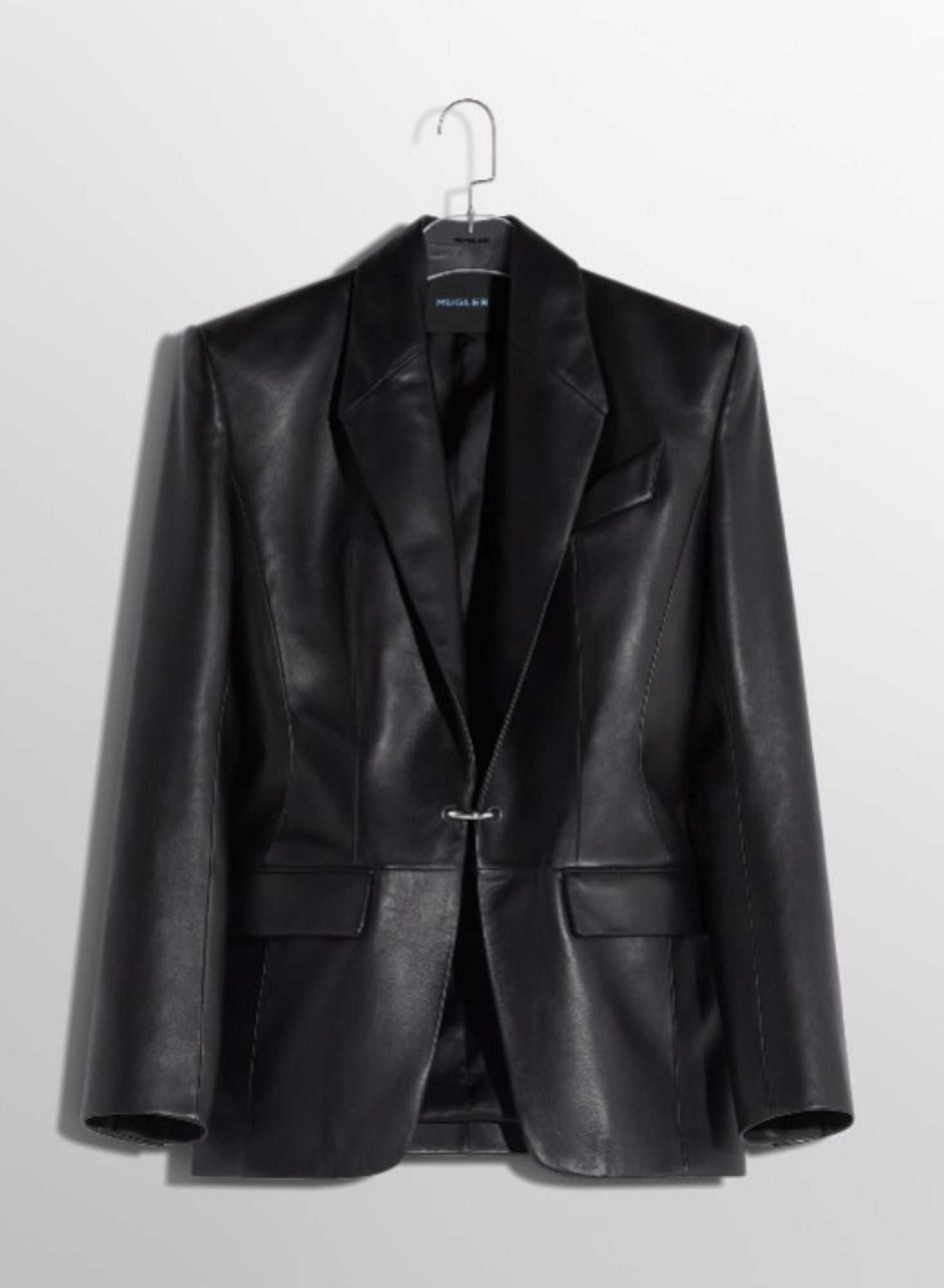 BLACK PIERCED TAILORED LEATHER JACKET