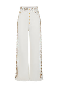 Jean boutonné brodé - Off White Denim
