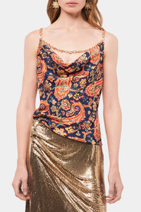 Chain pattern babydoll tank top - Navy Cashmere