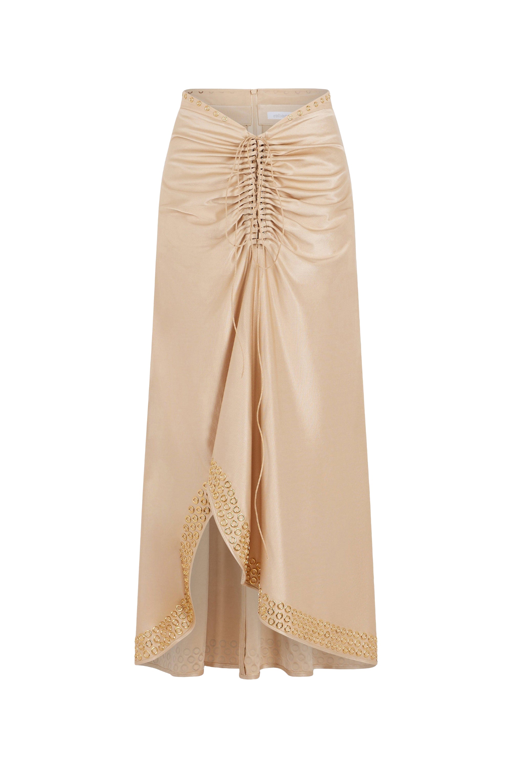 Long skirt with embroidered metal eyelets - Raffia