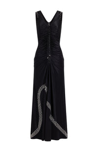 Robe longue avec œillets métalliques brodés - Black