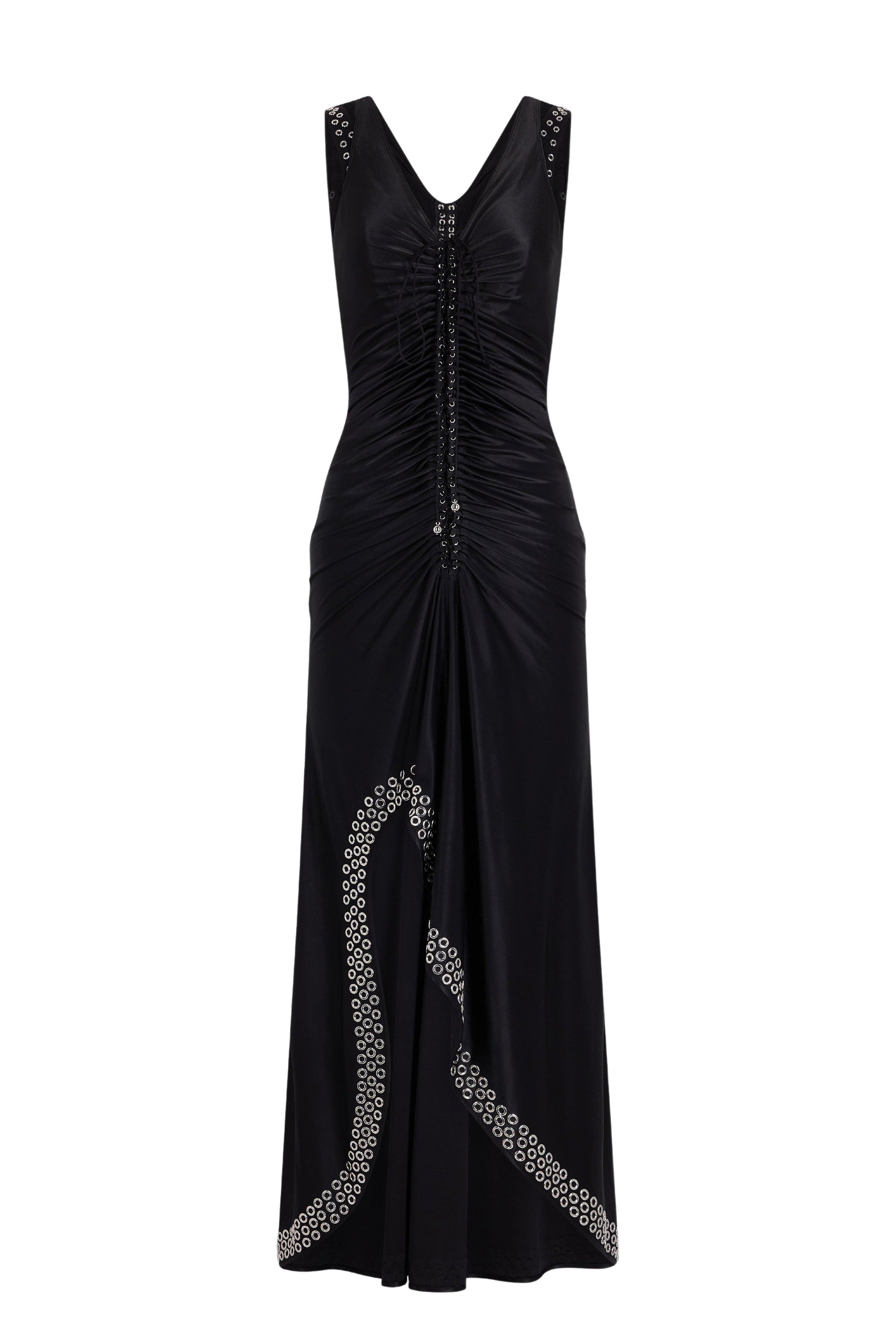 Robe longue avec œillets métalliques brodés - Black