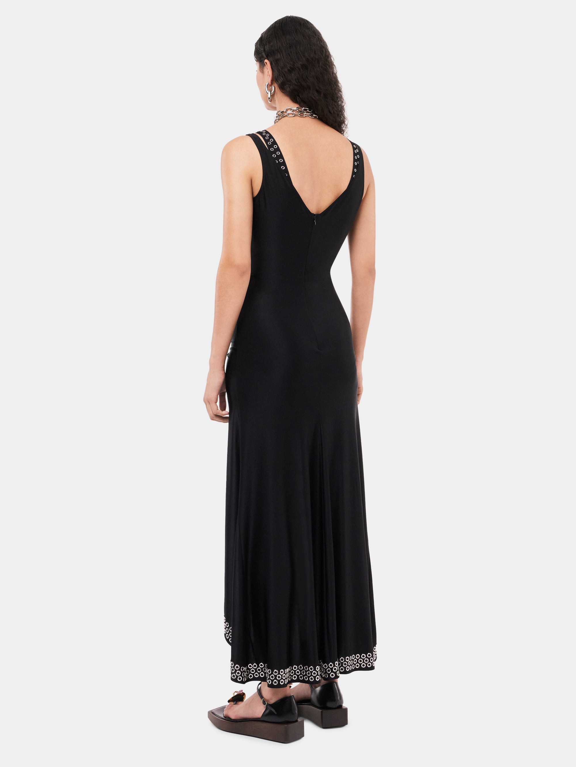 Robe longue avec œillets métalliques brodés - Black