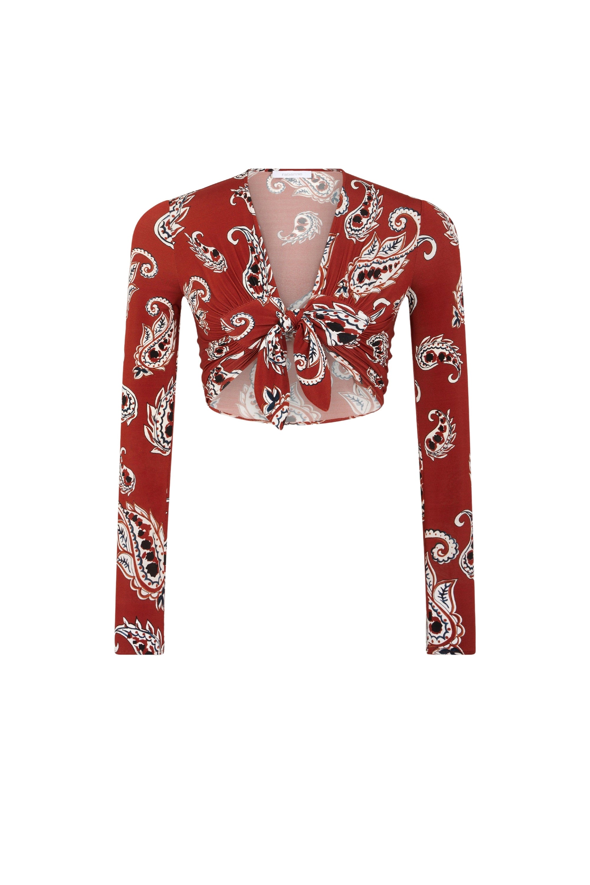 Long-sleeved printed crop top - Paisley Terracotta