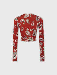 Long-sleeved printed crop top - Paisley Terracotta