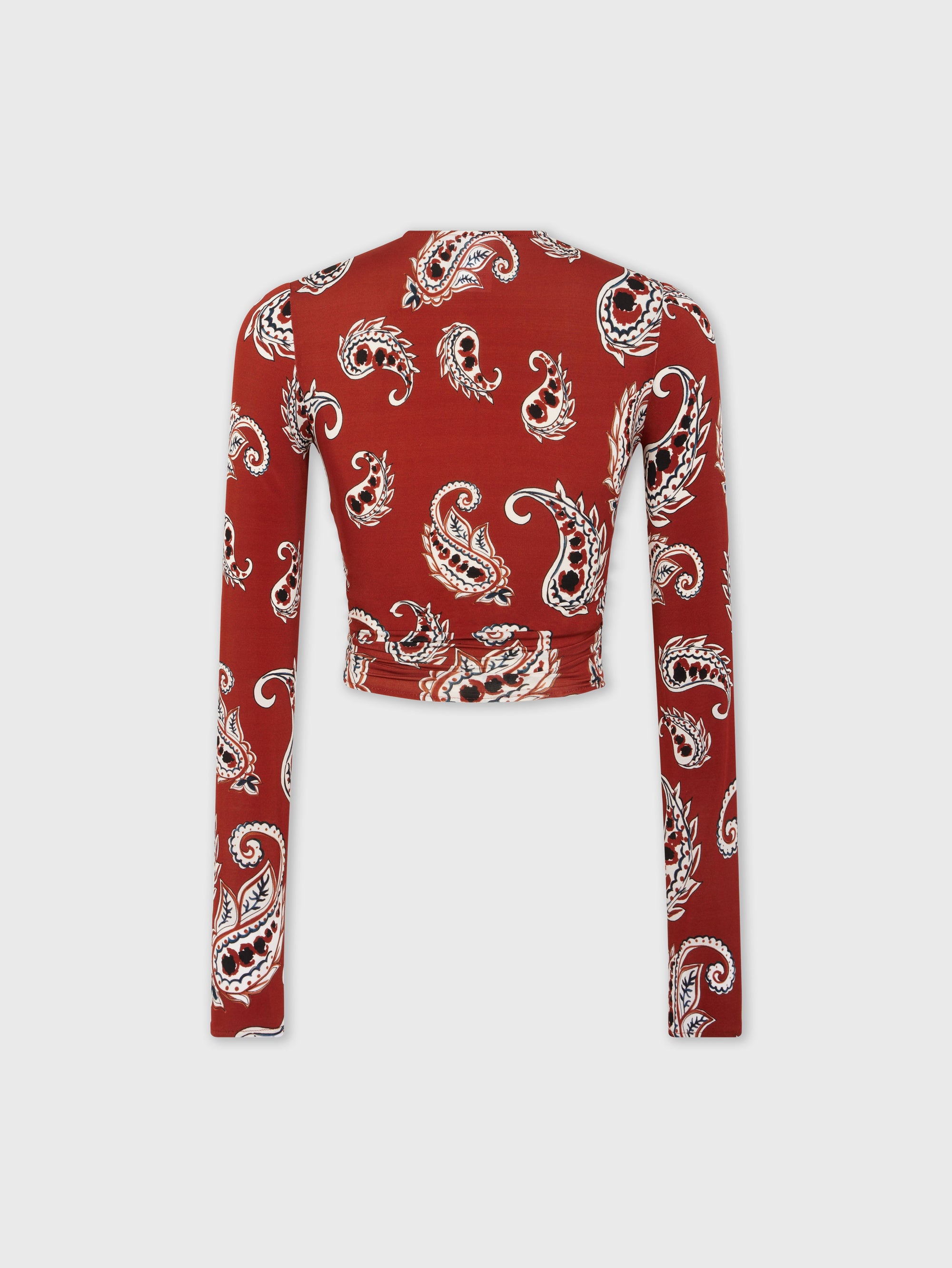 Long-sleeved printed crop top - Paisley Terracotta