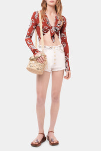 Long-sleeved printed crop top - Paisley Terracotta