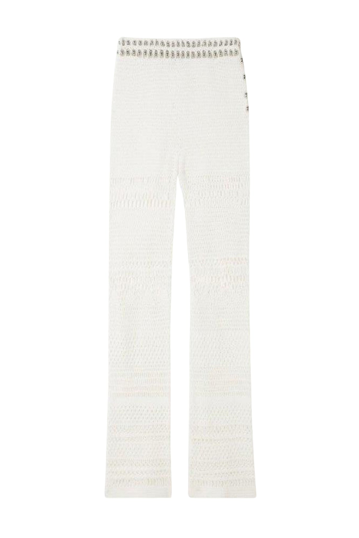 Pantalon fit en maille et ceinture perlée - Off White