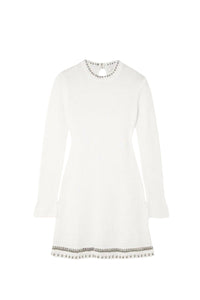 Short dress with long sleeves in cotton - Off White